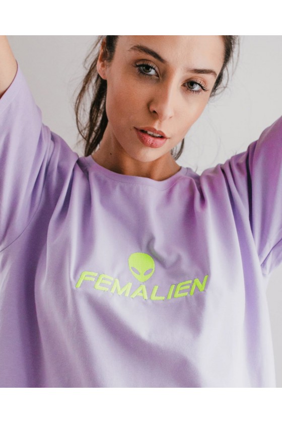 T-shirt oversize z haftem Girls Watch Porn Femalien